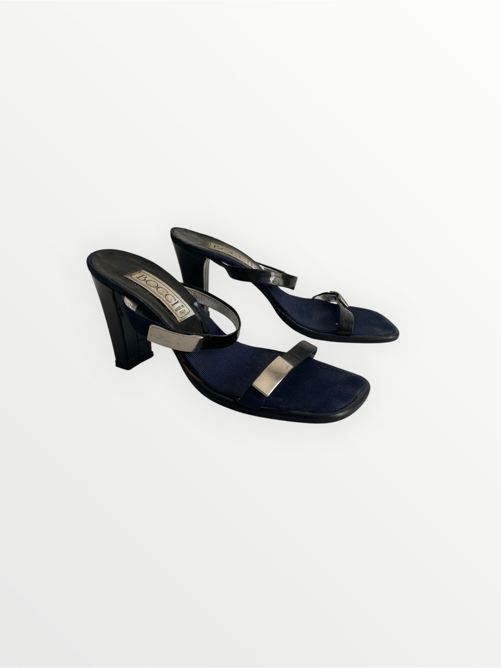 Vintage Bocci Patent Leather Two Strap Mule Heel Sandals Size 38.5